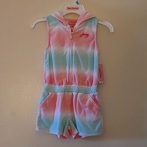 Juicy Couture Girls, Tie-Dye, Sleeveless Hooded Romper Shorts, Size 5